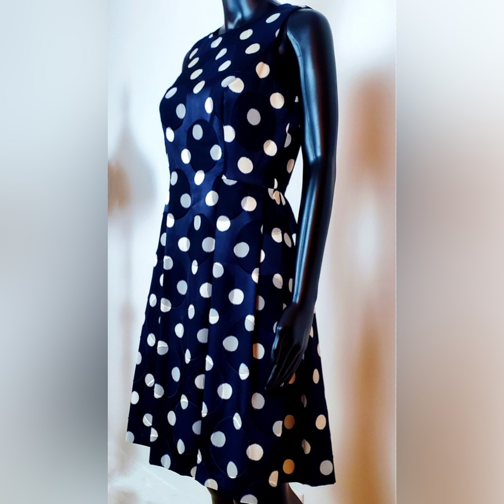 Vince Camuto Navy Blue and White Polka Dot Sleeveless Dress US 2 New - Picture 8 of 12